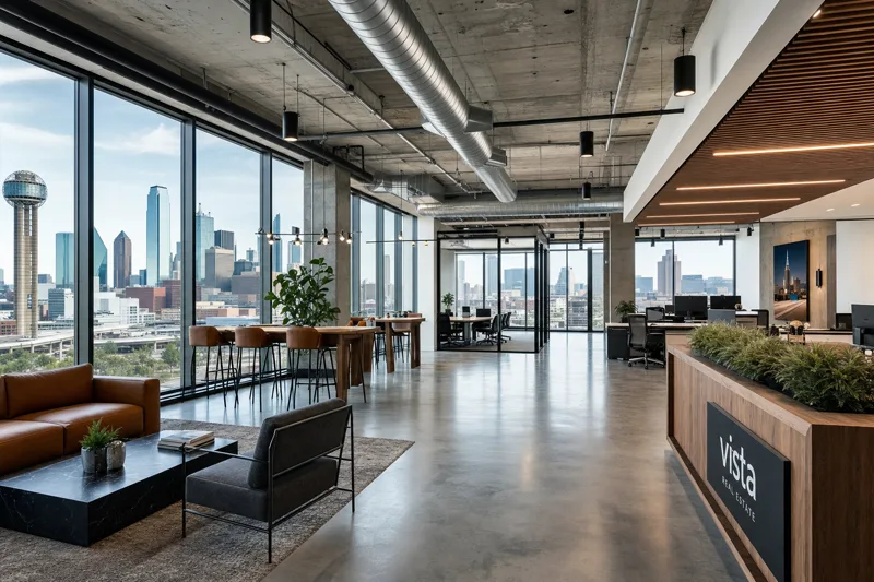 Modern commercial office buildout with OKC skyline views